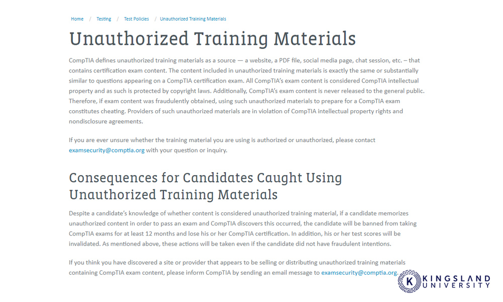 CompTIA Unauthorized Materials